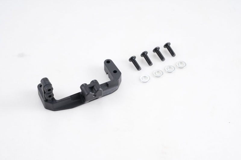 Black FCX10 steering servo mount with screws and washers