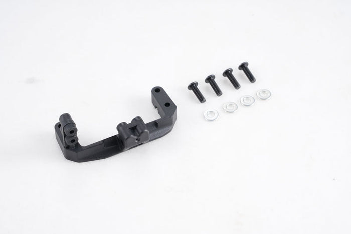 Black FCX10 steering servo mount with screws and washers