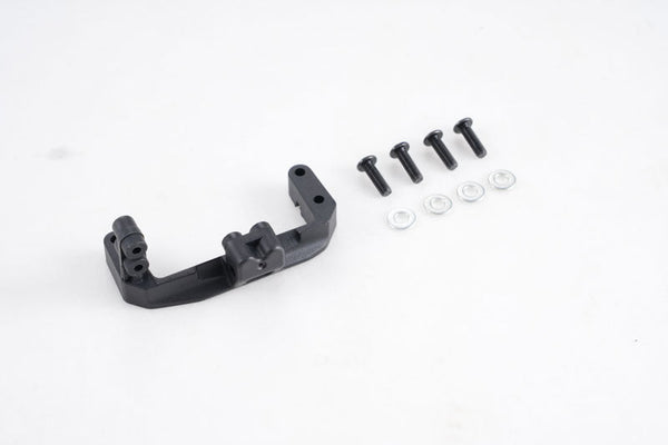 Black FCX10 steering servo mount with screws and washers