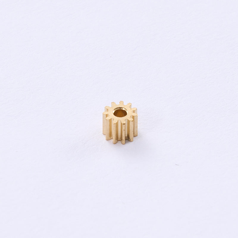 Brass 11T pinion gear for RC models, enhancing performance and reliability.