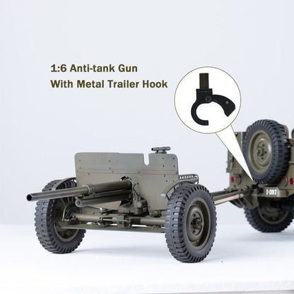 1:6 anti-tank gun model with metal trailer hook for RC vehicles