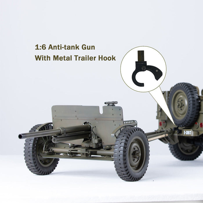 1:6 anti-tank gun model with metal trailer hook for RC vehicles