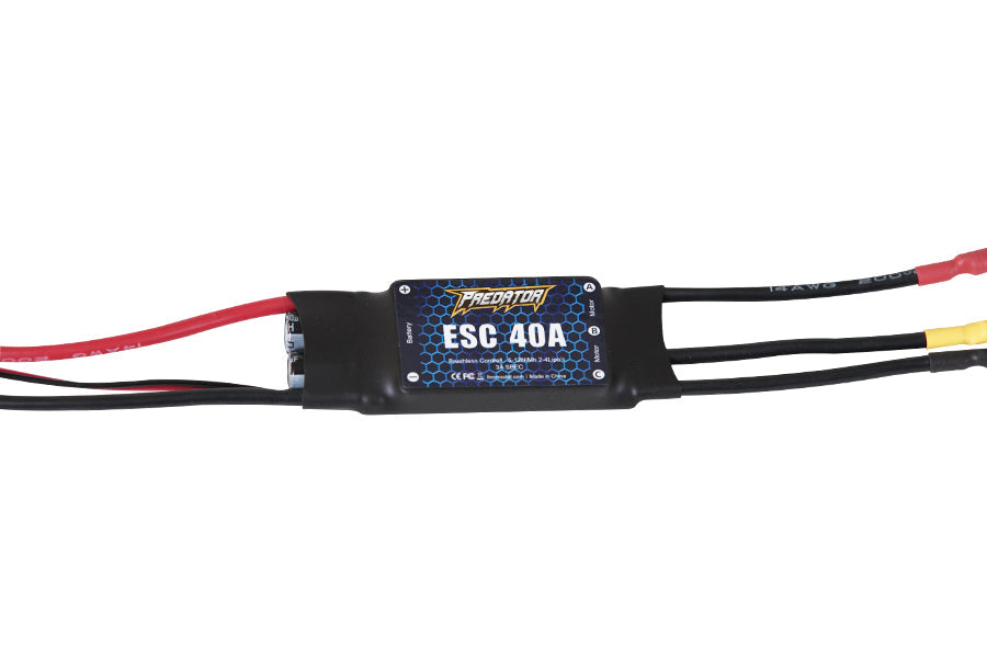 Predator 40A ESC for RC models with black casing and multiple color wires