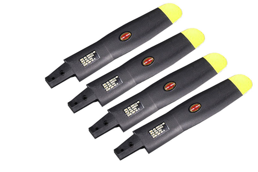 Set of four black and yellow propellers for RC airplane models