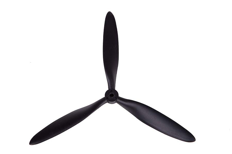 Black three-blade propeller for 980mm Ki-61 and 1100mm Zero/Typhoon RC models.