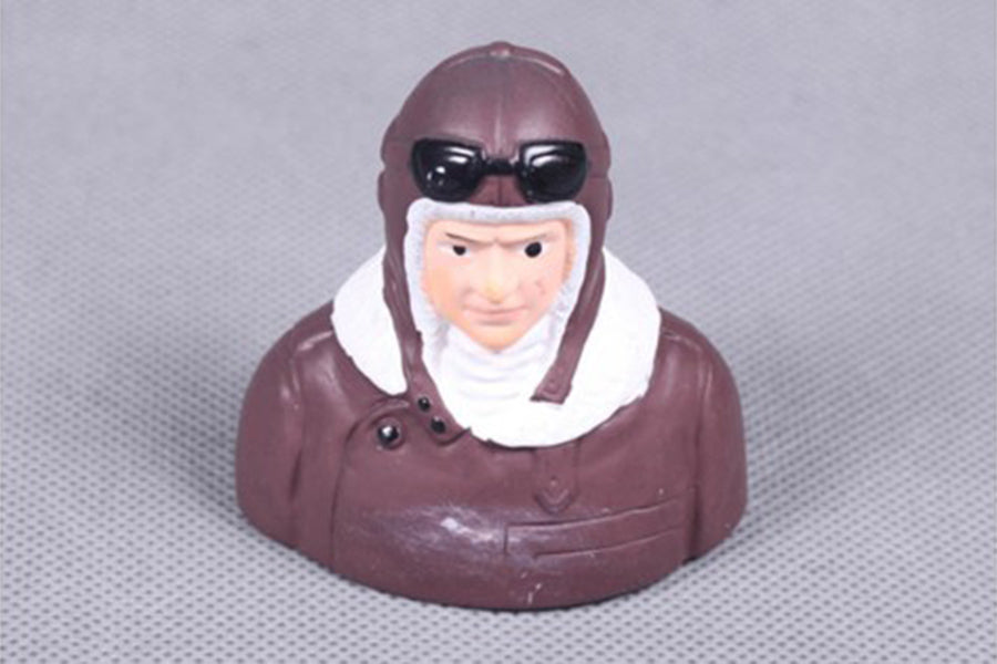 Pilot figure with aviator goggles and brown flight jacket for RC model