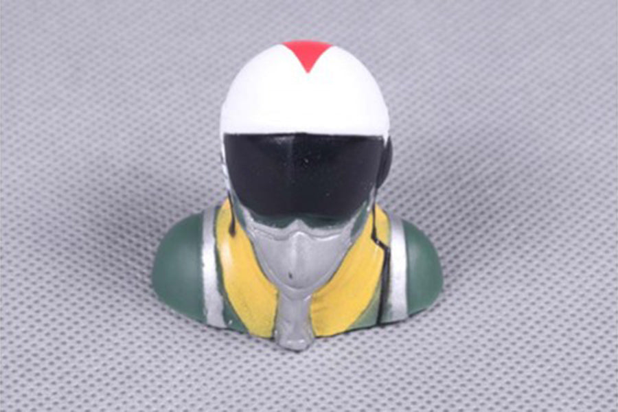 Pilot bust figure with helmet and yellow neck scarf for RC model displays