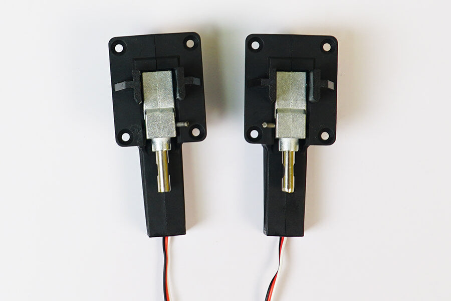 Main e-retract servos for RC models with actuator arms and wiring