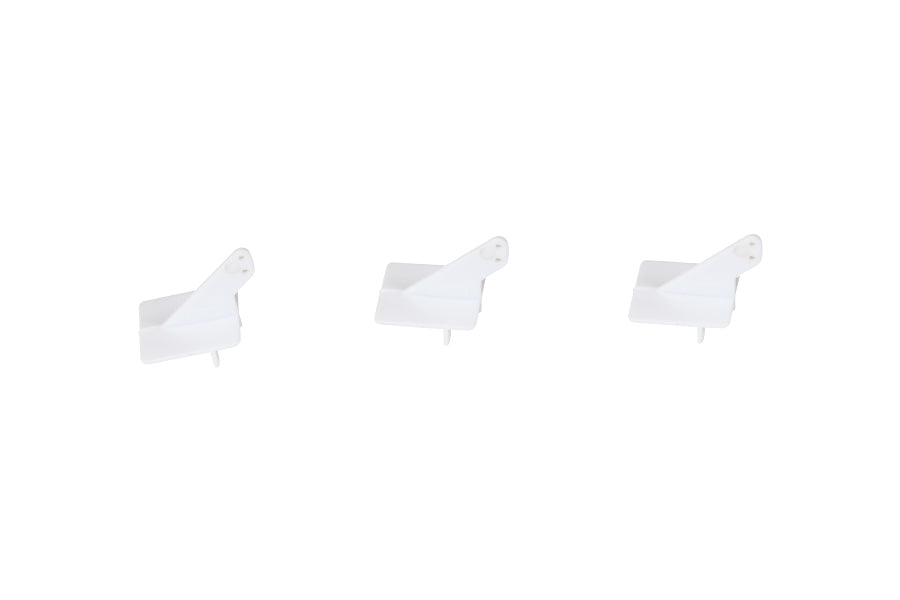 White control horns for RC models, ensuring precise steering and control.