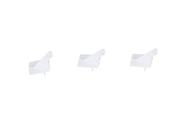White control horns for RC models, ensuring precise steering and control.