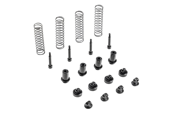RC vehicle shock plastic parts and springs for enhanced performance