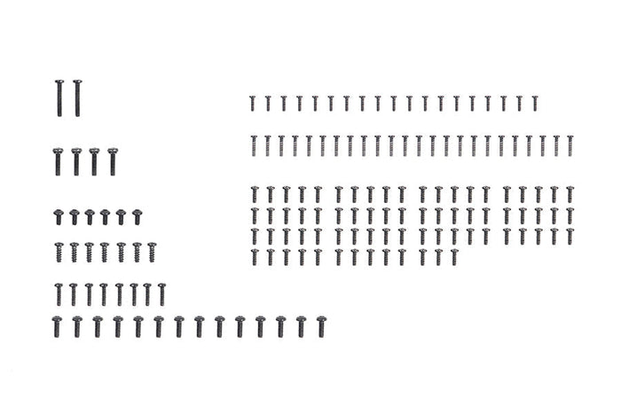 Screw set for 1:18 Land Cruiser RC model, including various sizes.