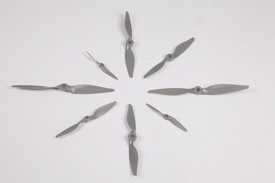Collection of gray 2 blade propellers for remote control models