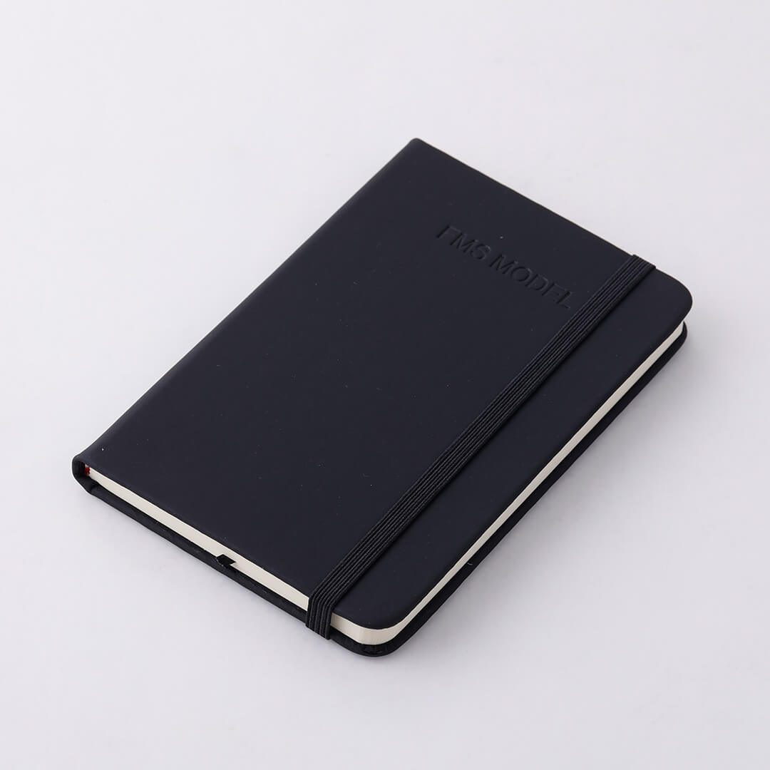 FMS Hobby black notebook with elastic band and embossed logo