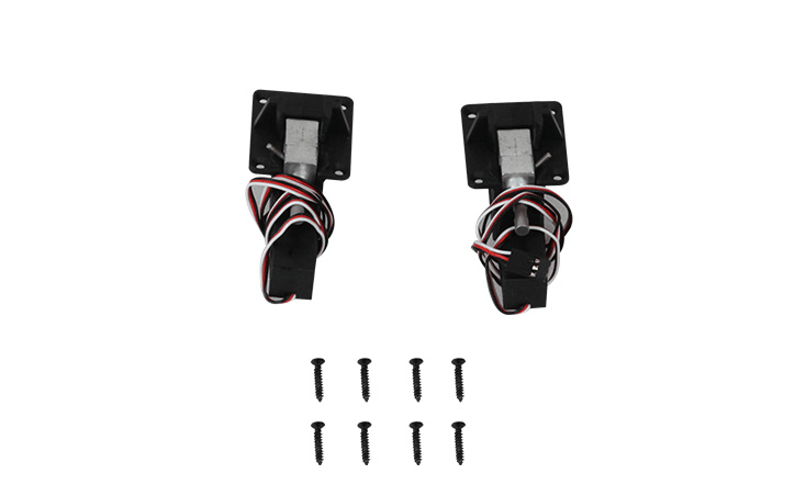 E-retract main landing gear set for 70mm SU-27/J-11 with installation screws.