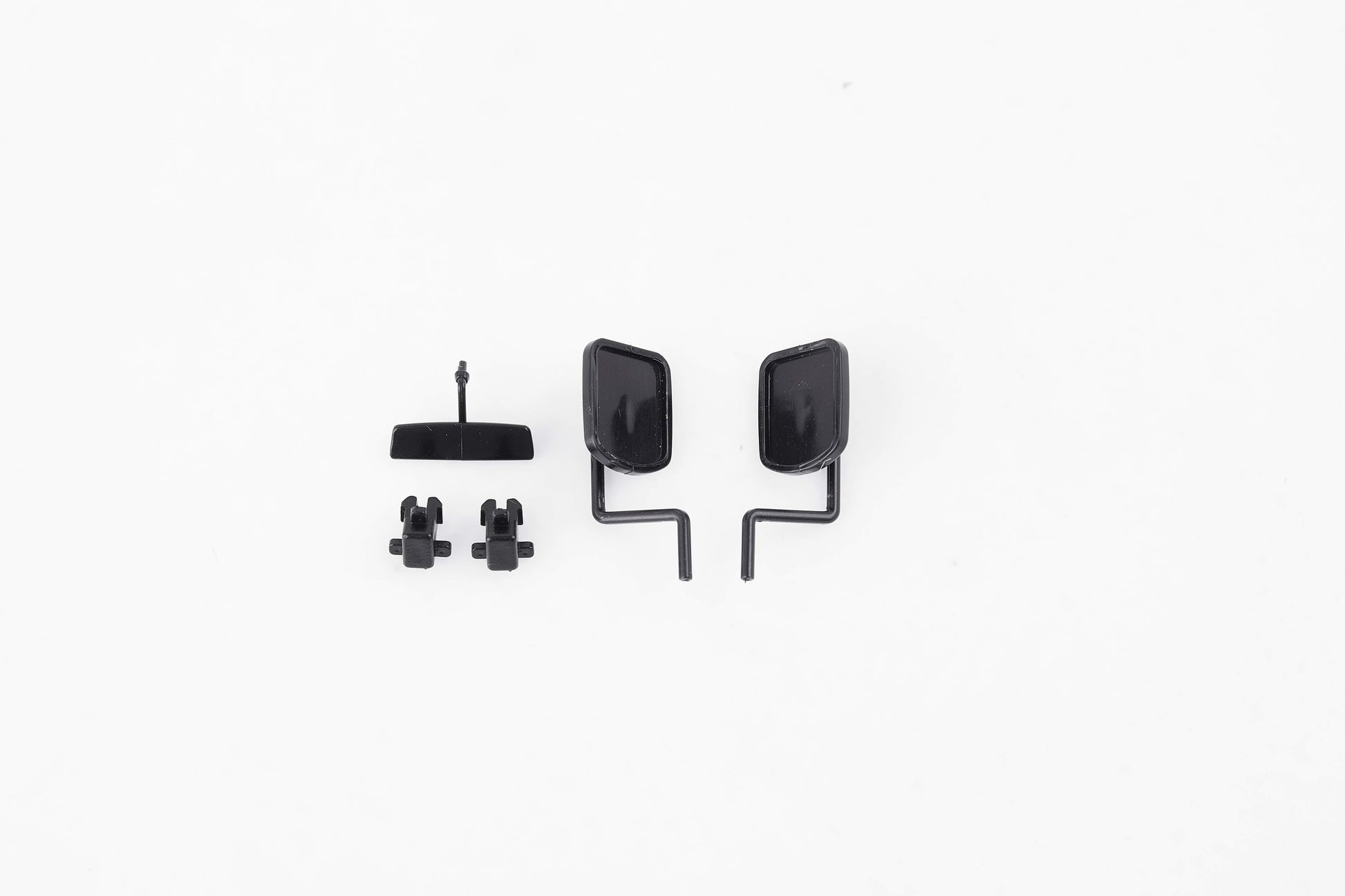 Black mirrors set for 1:12 scale Toyota FJ45 model with mounting clips