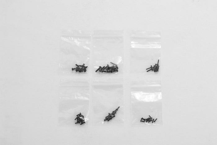 Assorted screws in plastic bags for RC model assembly