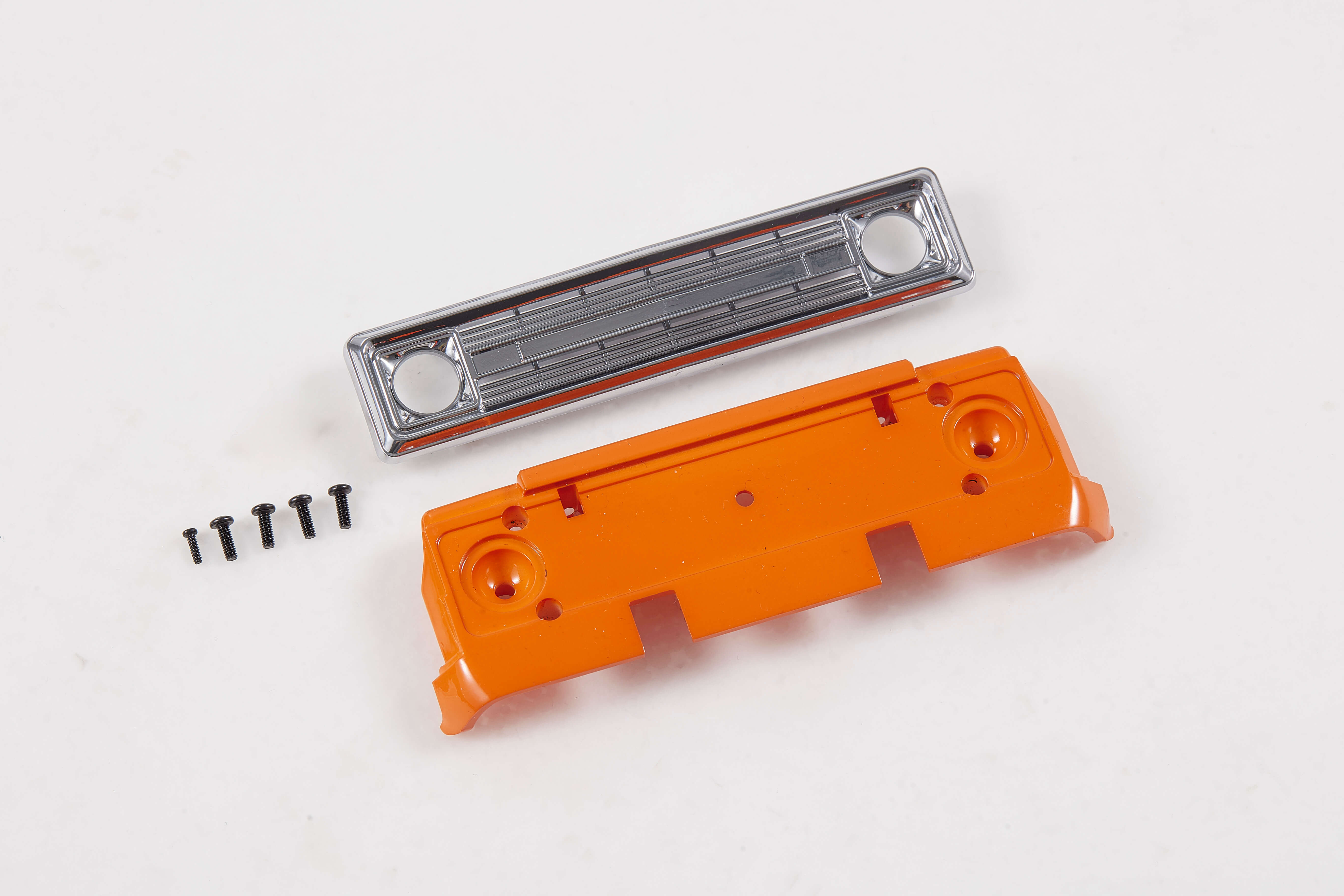 1:24 K5 Blazer orange exhaustion plate with chrome trim and screws